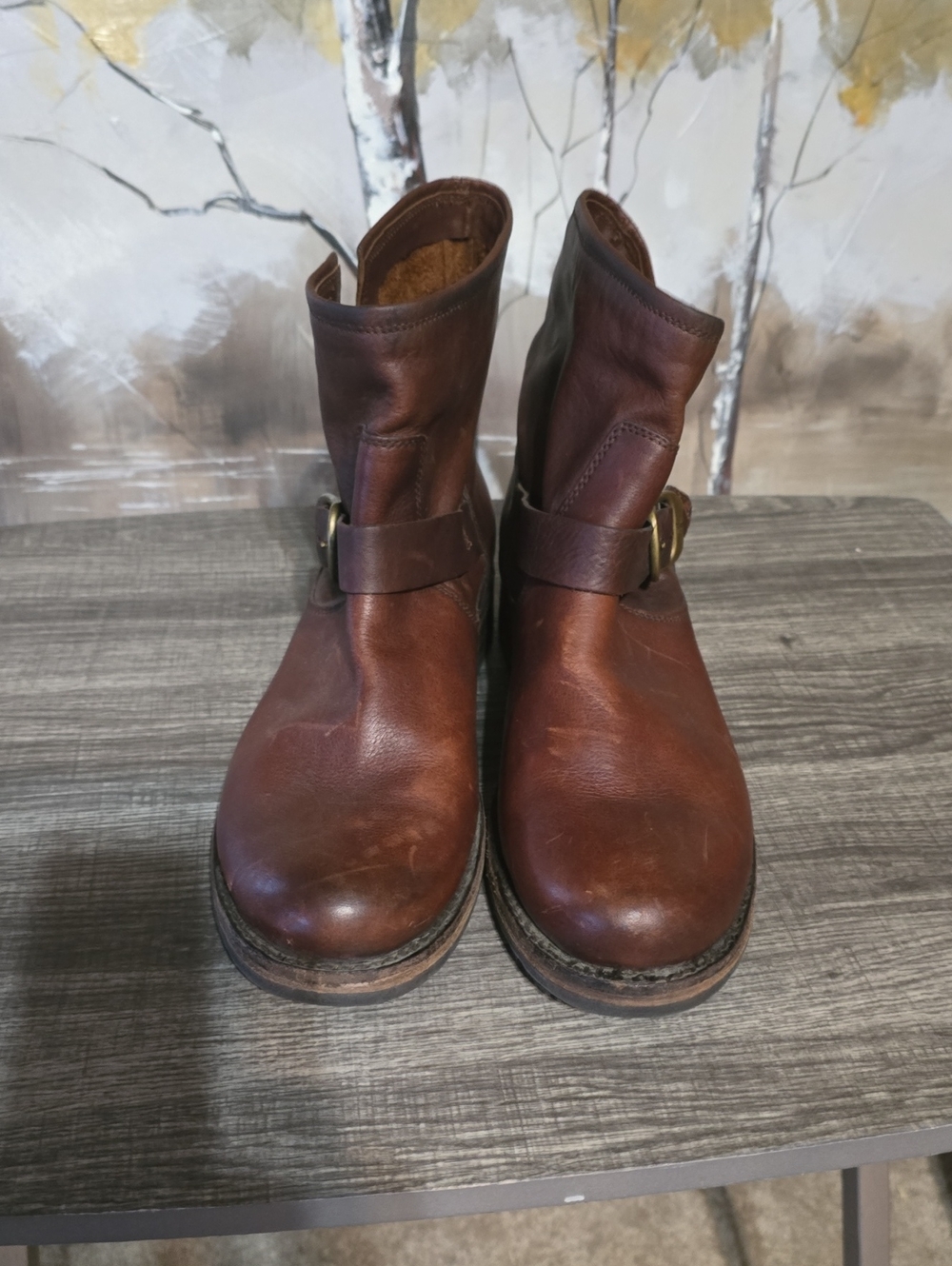 Frye Brown Leather Boot Heel with Embossed Logo